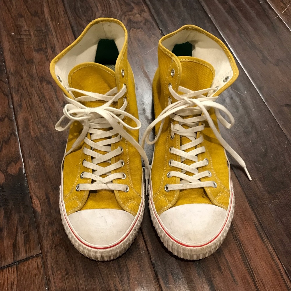 P.F. Men’s Sneakers Yellow High-Top Sneakers with White Laces